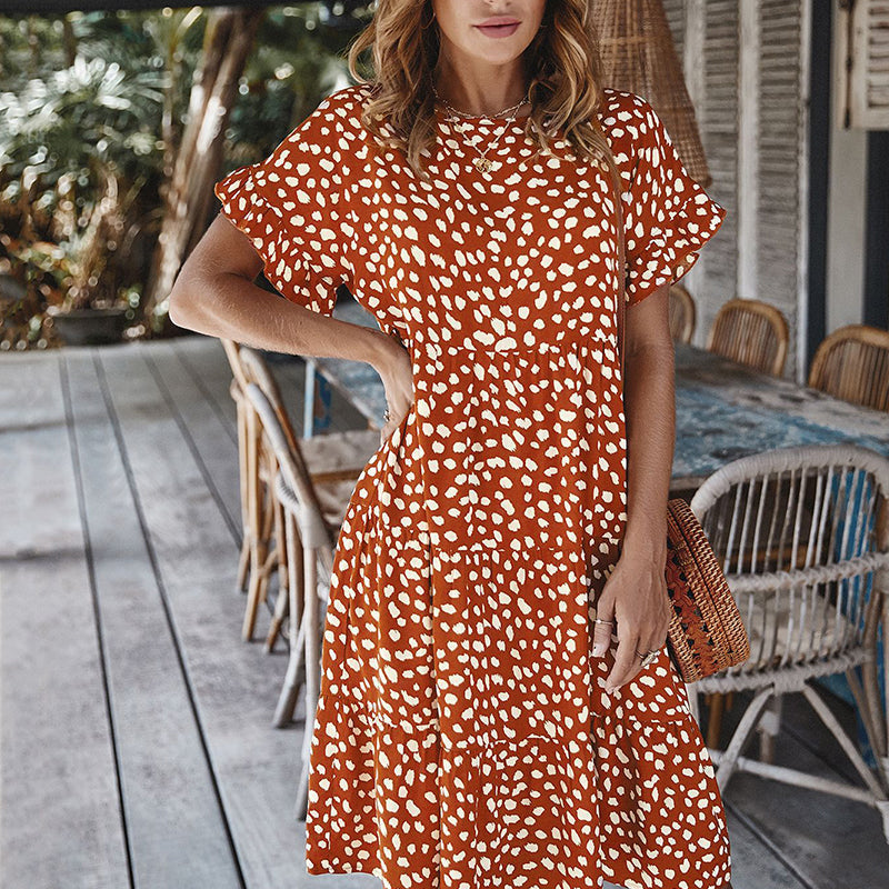 Donna - Vestido estampado de lunares con mangas con volantes