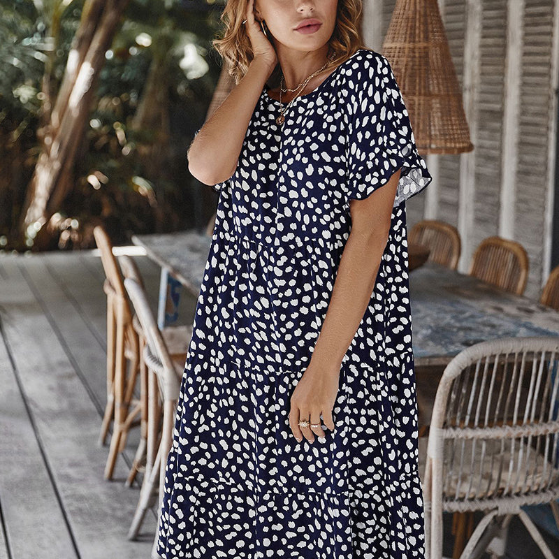 Donna - Vestido estampado de lunares con mangas con volantes