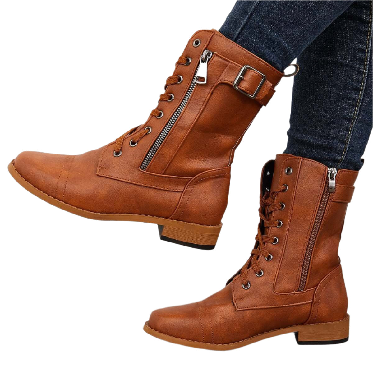 Astrid Klassische Kampfstiefel mit Reißverschluss und Gurt-Details