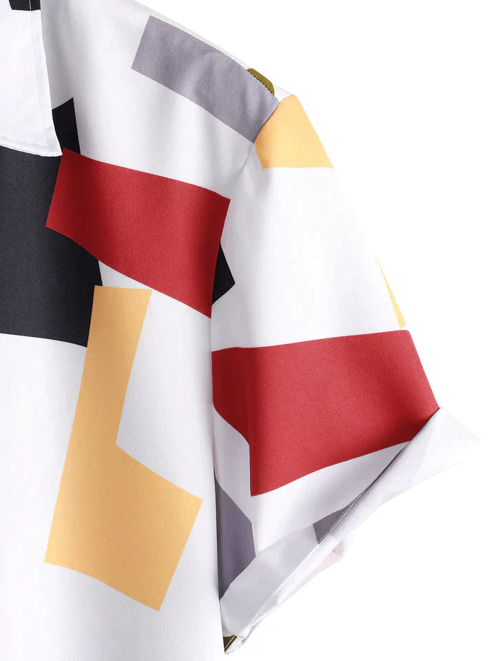 Raymund - Camisa abotonada con estampado geométrico de bloques de color