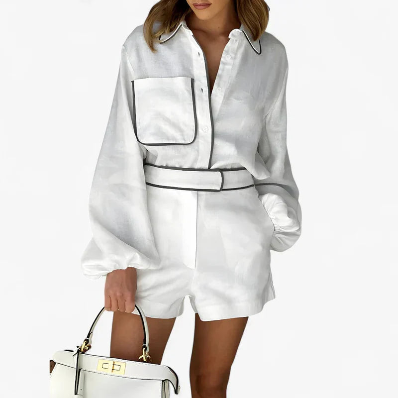 Anna - Conjunto con camisas de manga larga y pantalones cortos en colores contrastantes con bolsillo delantero