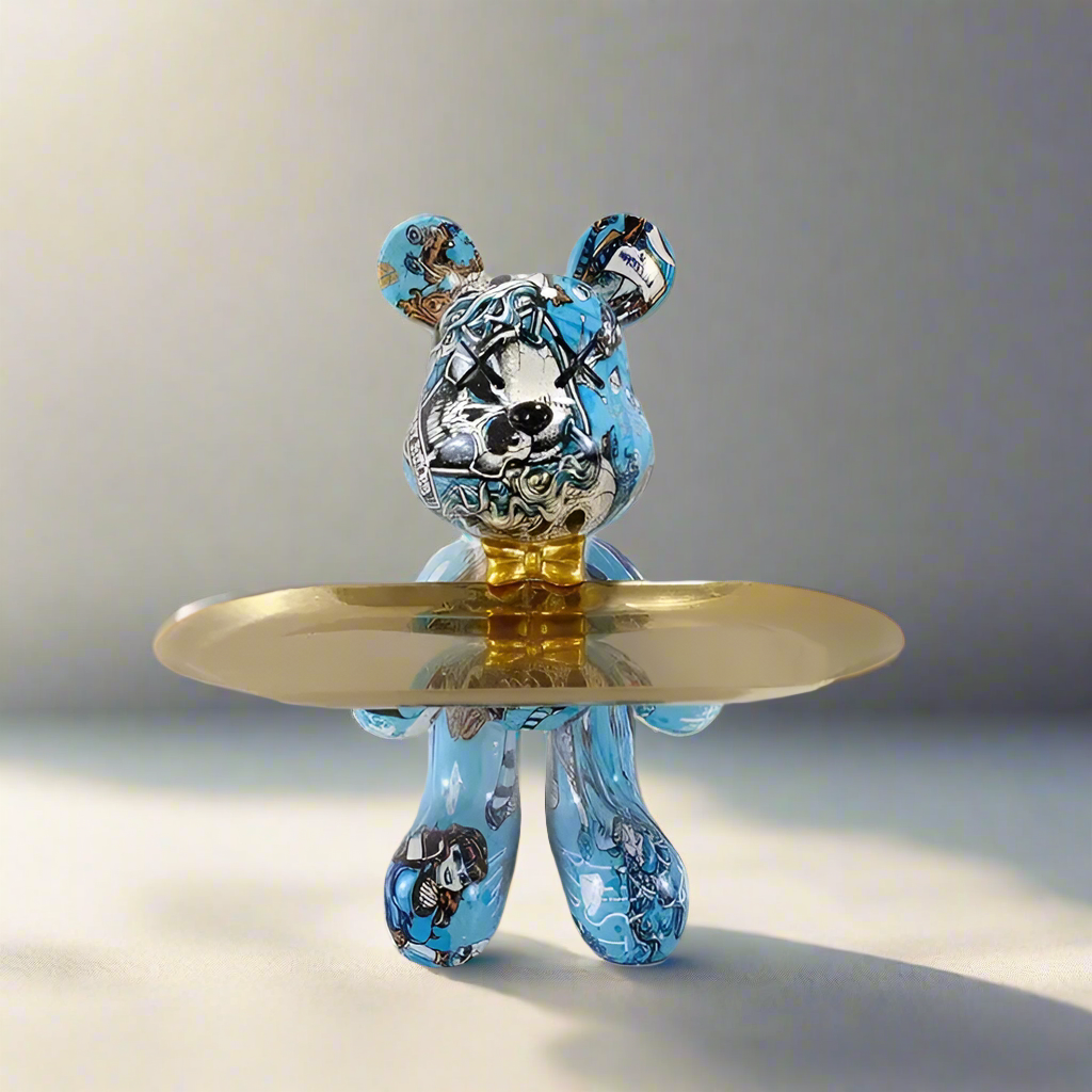 ButlerBear Dekorative Bärenstatue mit Tablett – Funktionales Wohnaccessoire