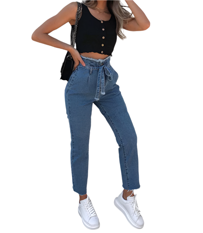 Sophia – Hochtaillierte Jeans mit Satinband-Details