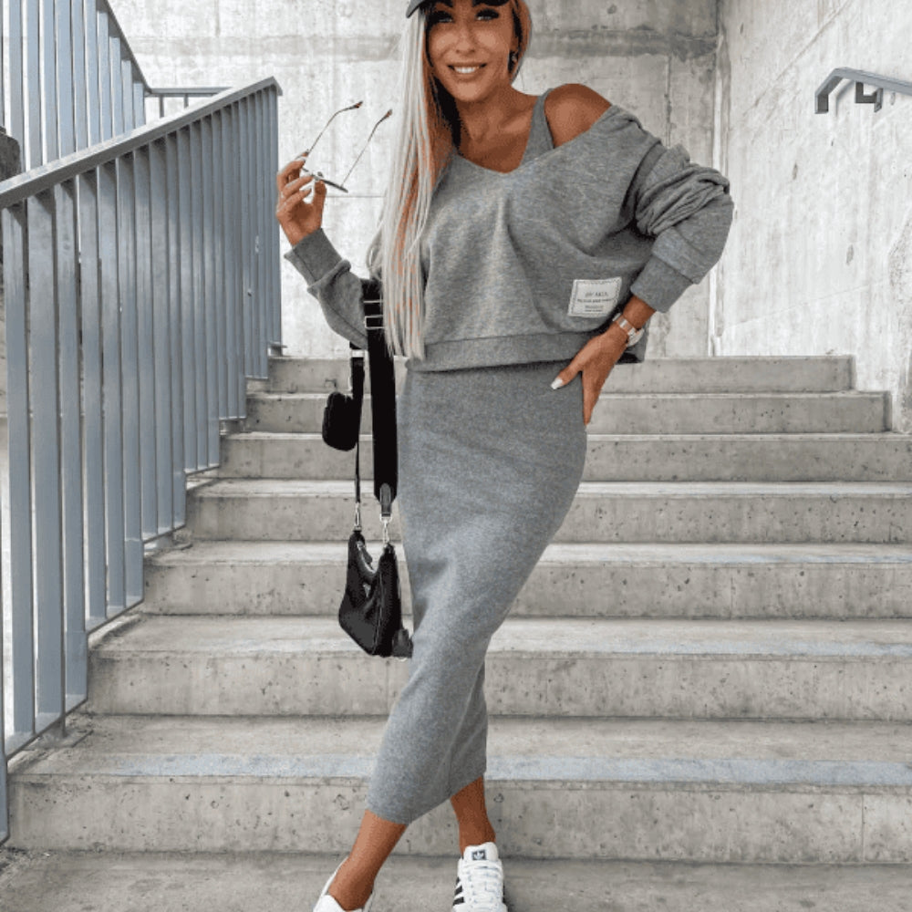 Violeta - Conjunto versátil de crop top y falda