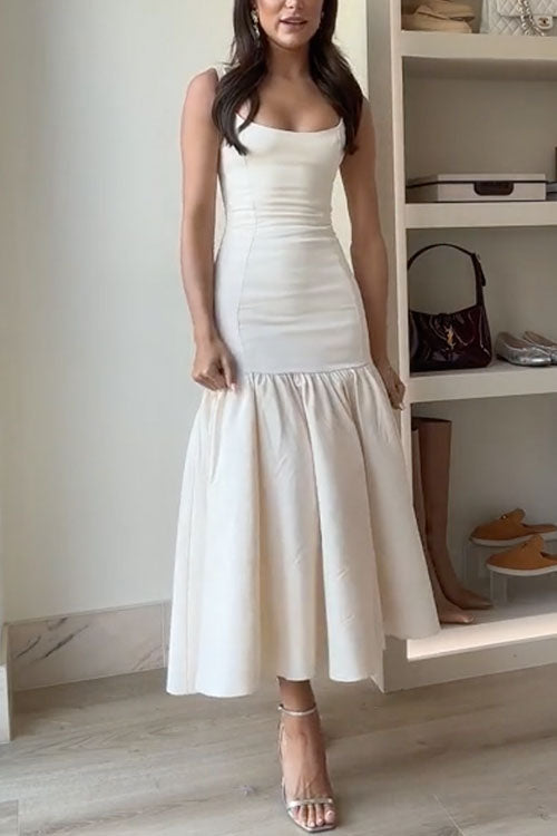Sienna | U-Auschnitt ärmelloses Rüsche Bodycon Midi-Kleid
