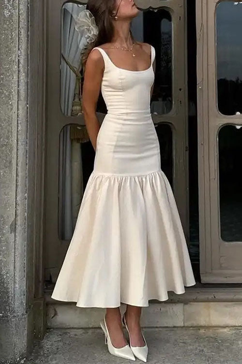 Sienna | U-Auschnitt ärmelloses Rüsche Bodycon Midi-Kleid