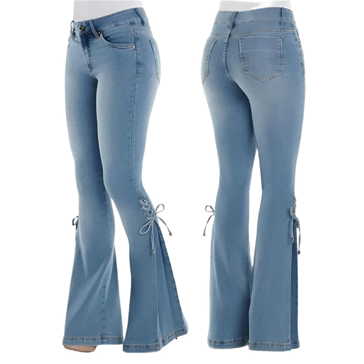Sarah - Jeans de talle alto y pierna ancha con cordones