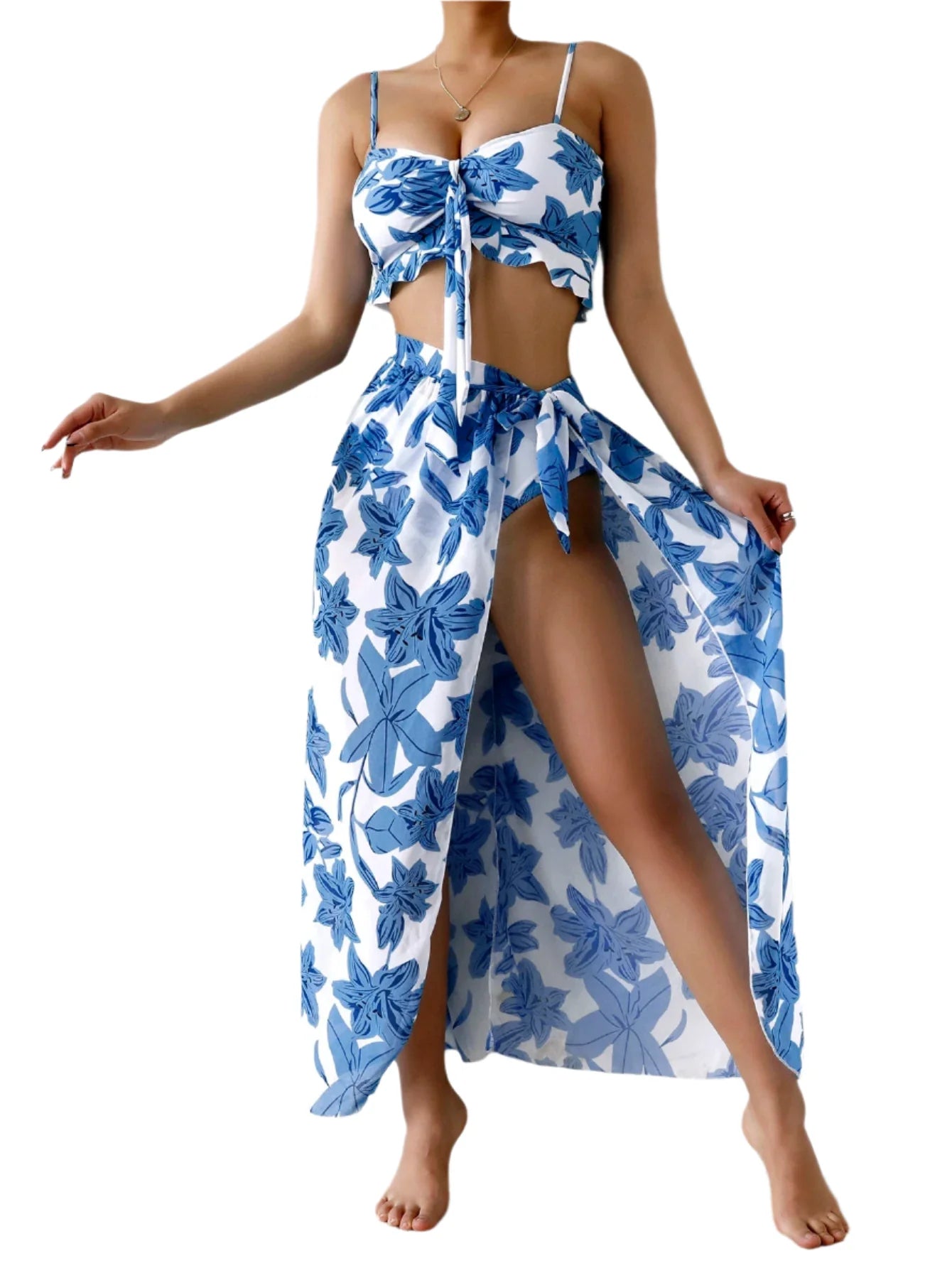 Minerva - Conjunto de verano de 3 piezas con estampado de flores