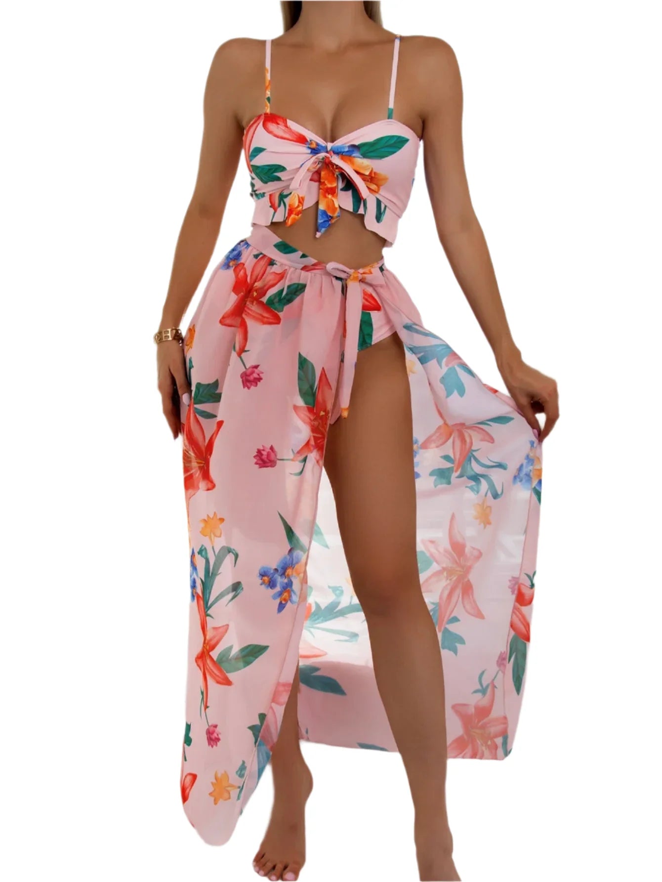 Minerva - Conjunto de verano de 3 piezas con estampado de flores