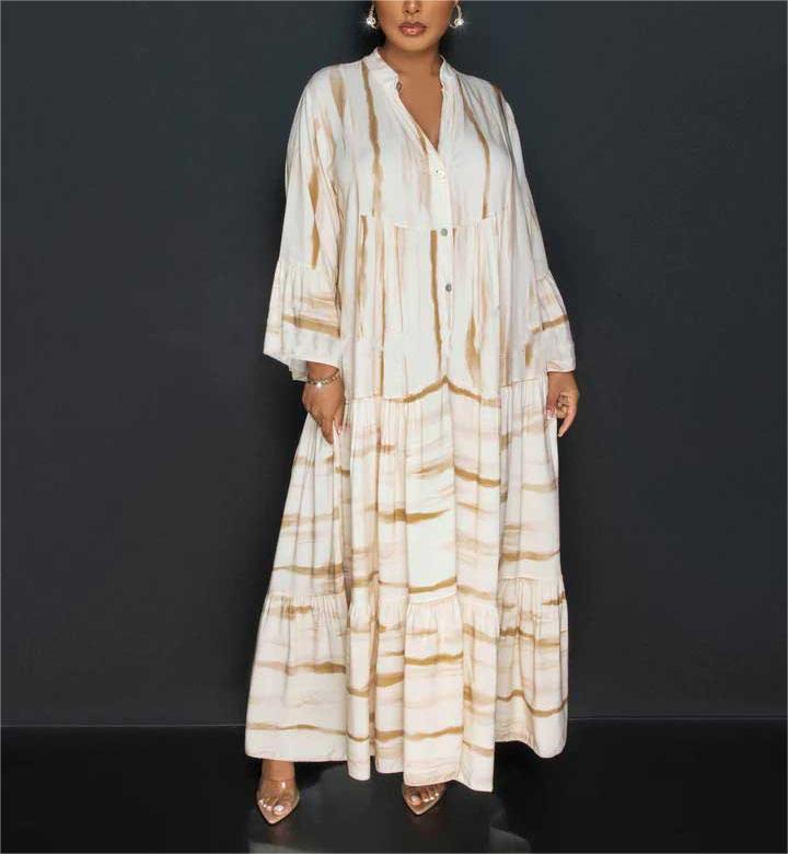 Lillian - Afslappet abayakjole med print og lange flæsekanter