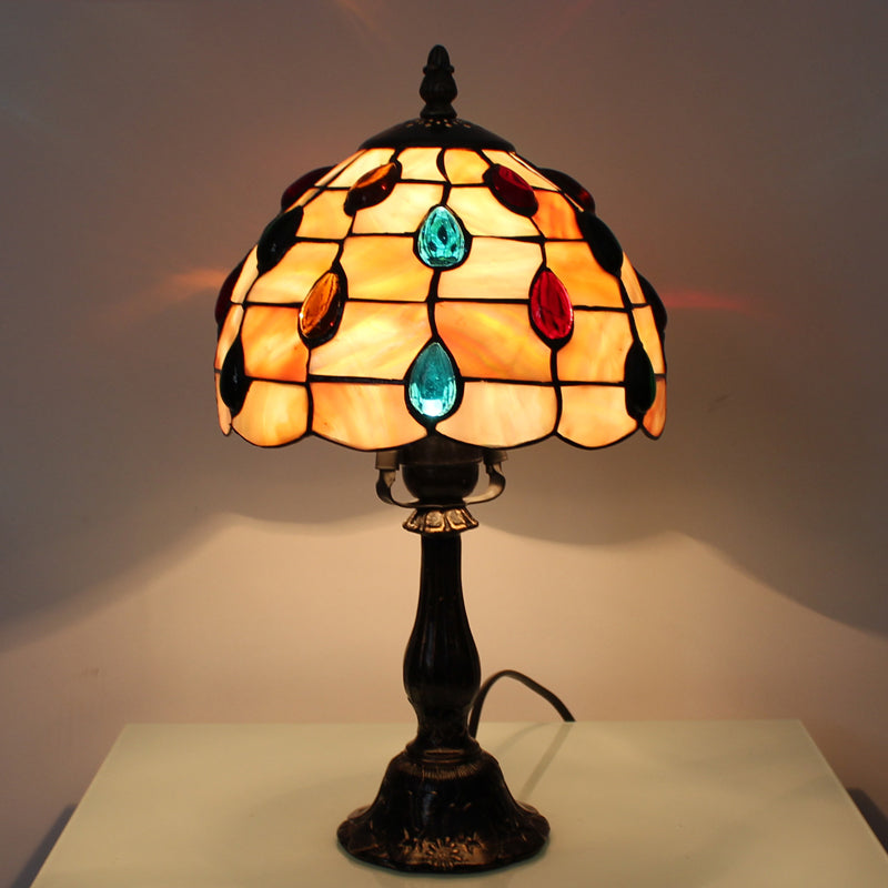 OpalGlow - Breite Muschelschale Tischlampe mit Tropfen Schmuck