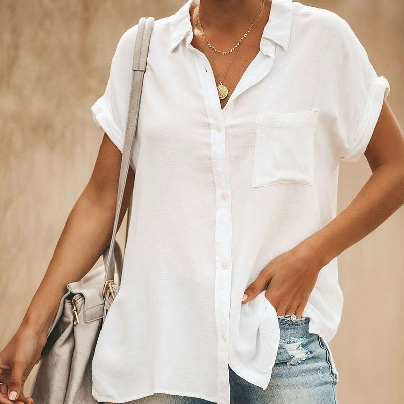 Sharon - Camisa vintage casual de manga corta