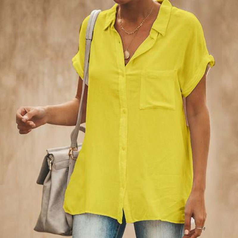 Sharon - Camisa vintage casual de manga corta