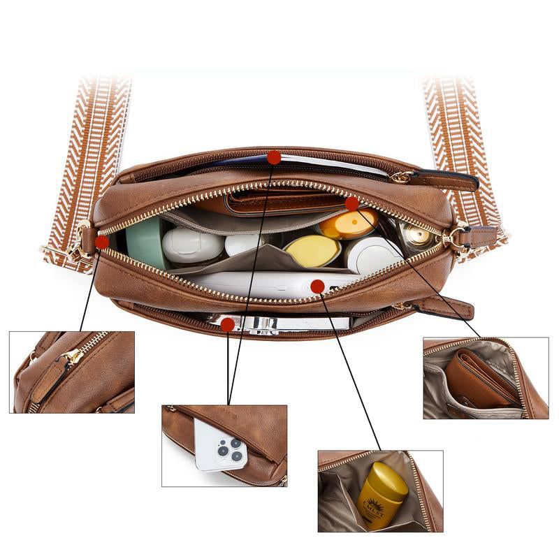 Luisa - Borsa a spalla con tripla cerniera e tracolla a righe