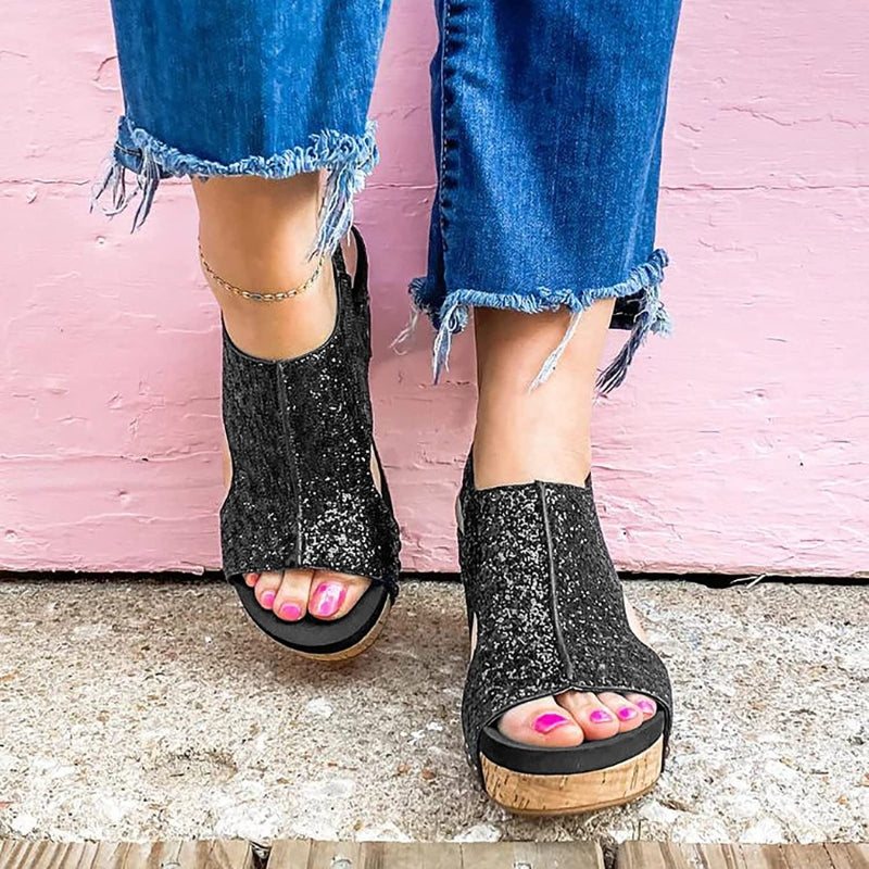 Jasmin – Sandalias de cuña brillantes para el verano