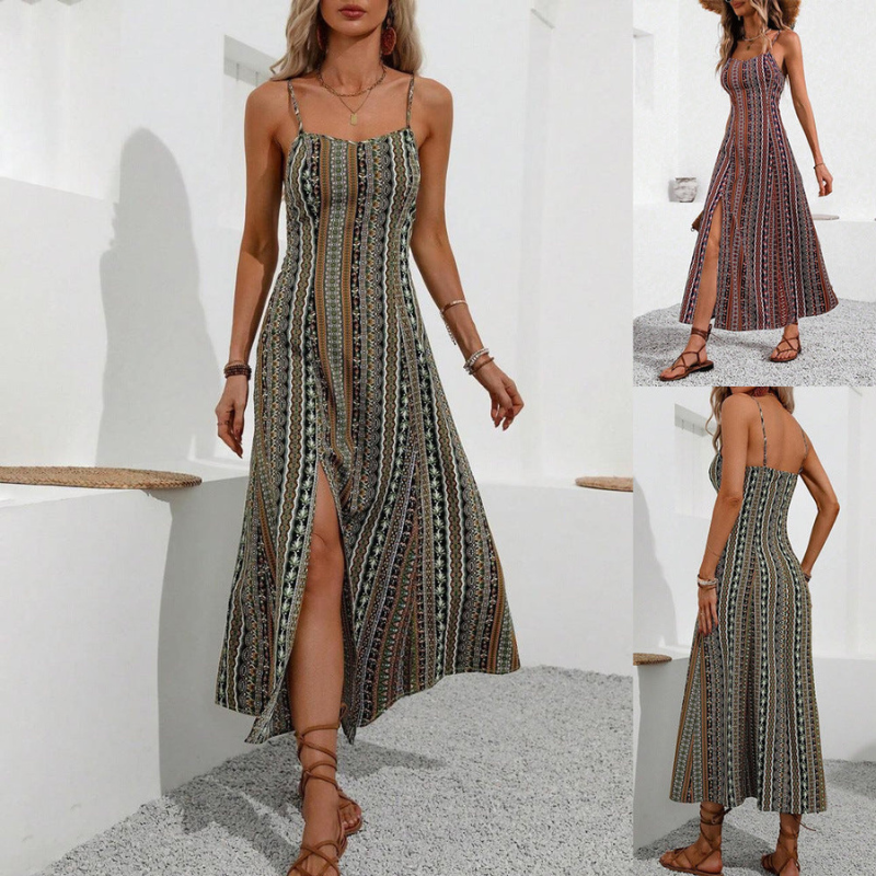 Alba – Ärmelloses Gestreiftes Kleid mit Schlitz und Lässiger Passform