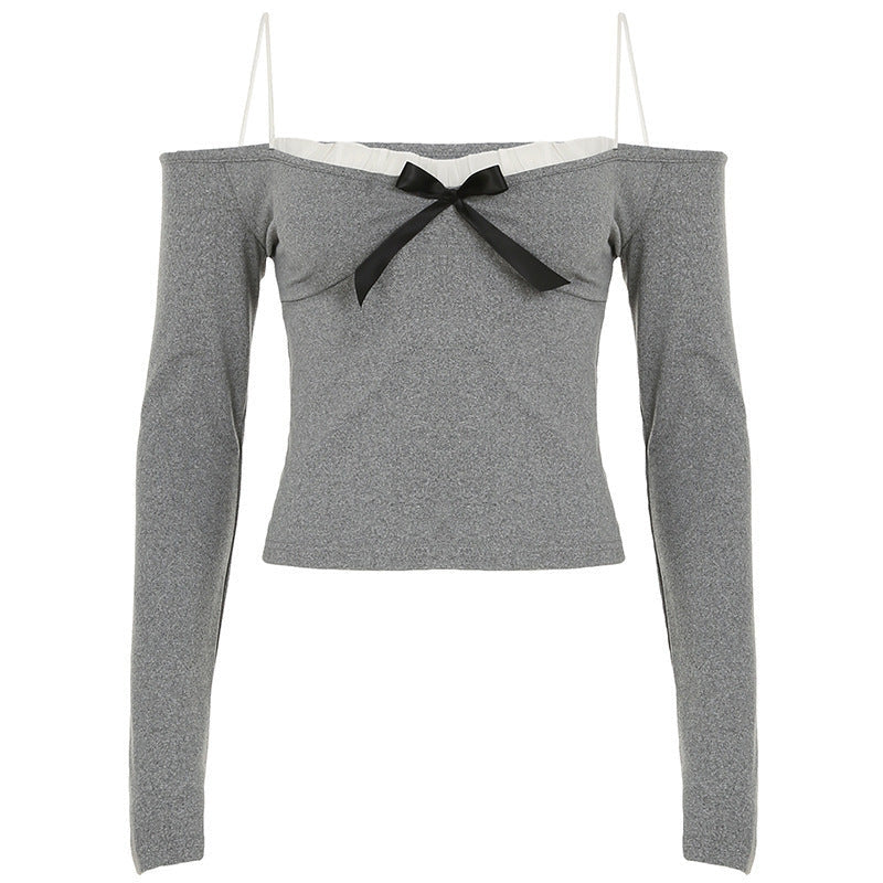 Belle - Conjunto de top con lazo y falda con volantes hombros descubiertos