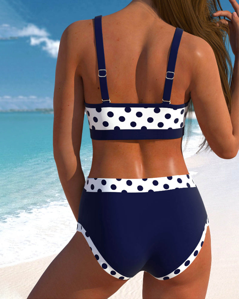 Lucretia - Patchwork hochgeschnittener gepunkteter Bikini