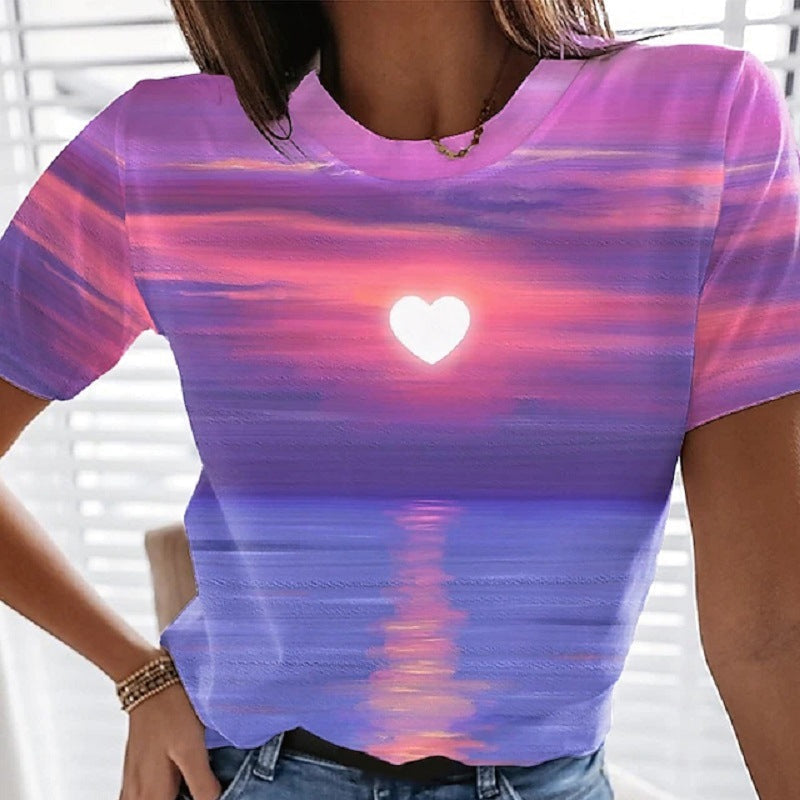 Leona - 3D-gedrucktes Herz-T-Shirt für Frauen