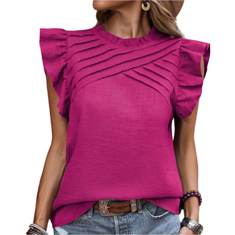 Ellen - Top femenino con volantes y pliegues