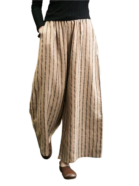Donna - Pantalones clásicos de rayas con costura ancha en la pierna y corte casual