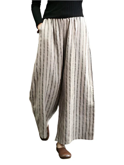 Donna - Pantalones clásicos de rayas con costura ancha en la pierna y corte casual