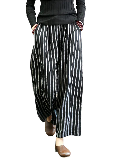 Donna - Pantalones clásicos de rayas con costura ancha en la pierna y corte casual