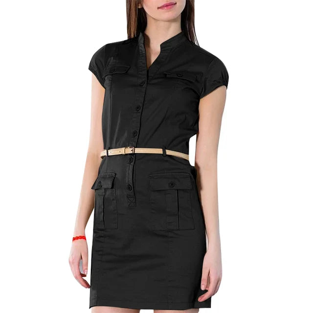 Kylie - Elegantes V-Ausschnitt Knielanges Cargo-Kleid