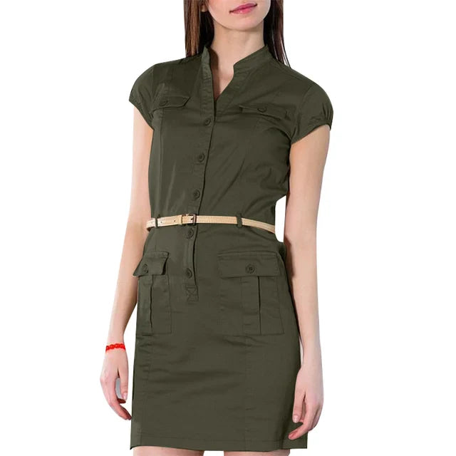 Kylie - Elegante vestido cargo hasta la rodilla con escote en V