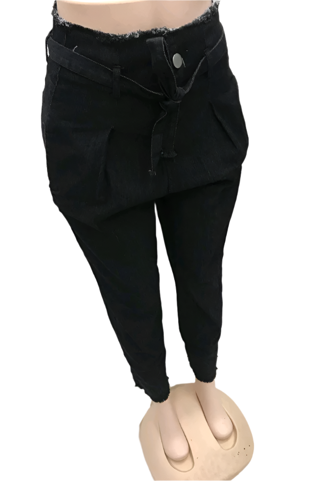 Sophia – Jeans de talle alto con detalles de cinta de satén