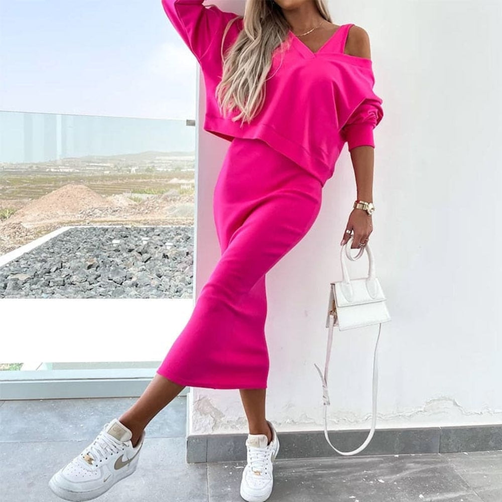 Violeta - Conjunto versátil de crop top y falda