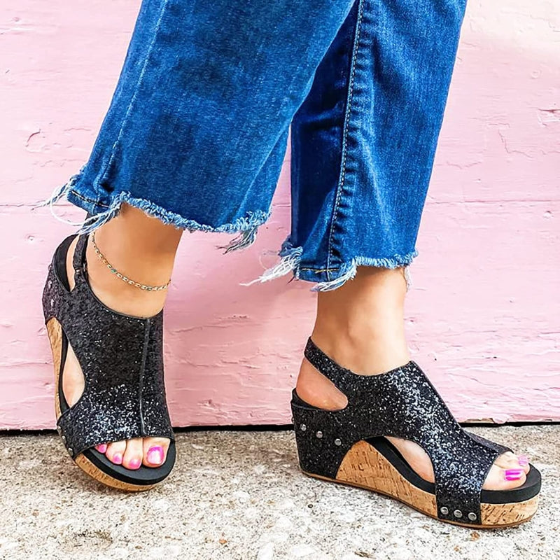 Jasmin – Sandalias de cuña brillantes para el verano