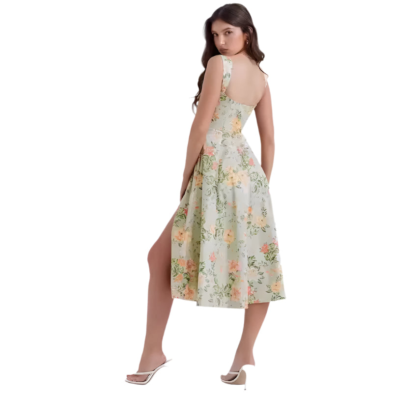 Celina - Romantisches Sommerkleid mit Blumenmuster und Schlitz