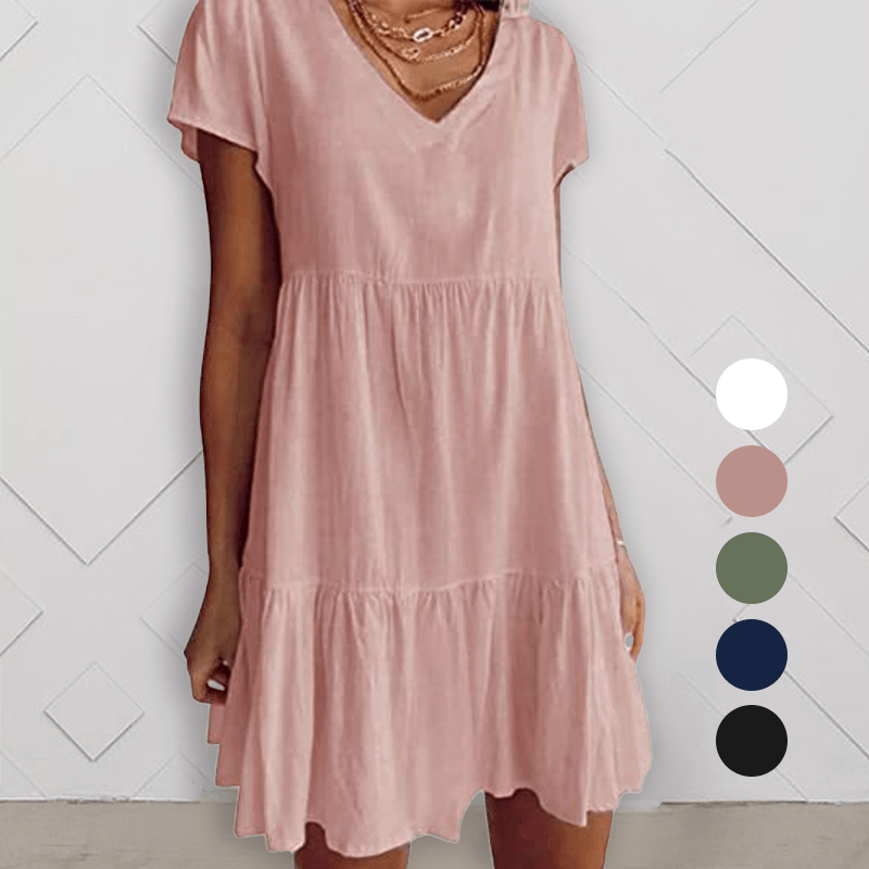 Minnie - V-Ausschnitt lässiges kurzärmliges Kleid