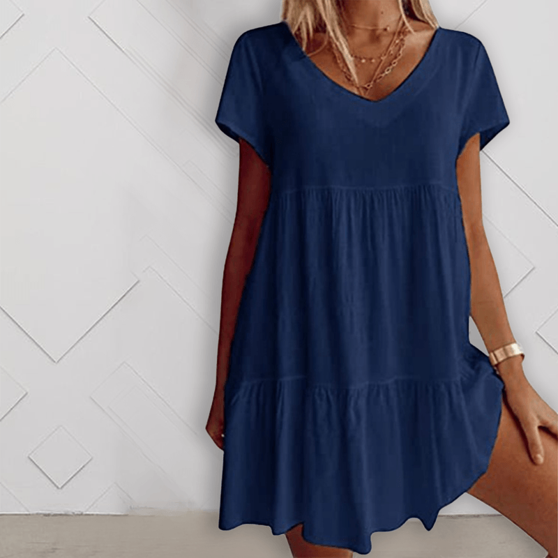 Minnie - Vestido casual de manga corta con escote en V