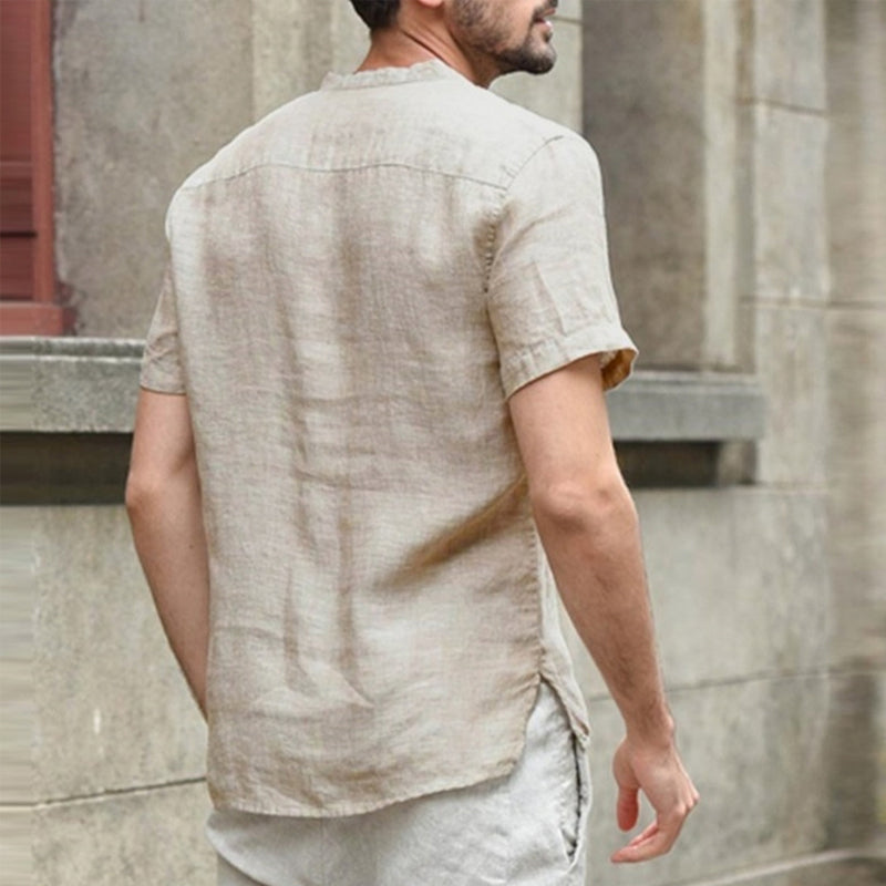 Marcus - Camiseta de verano de manga corta de algodón con escote en V