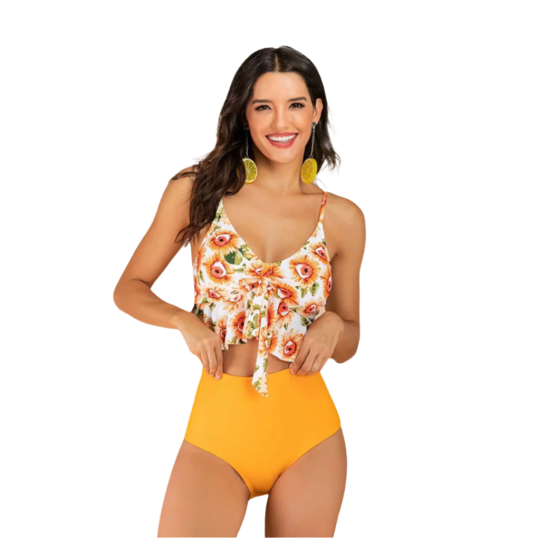 Eloise - Tropisk bikini med høj hals