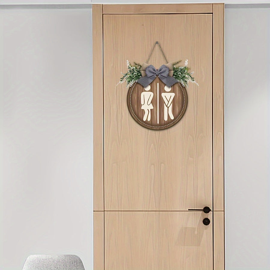 LooCharm – Rustikales Toilettenschild aus Holz mit Schleife, rund