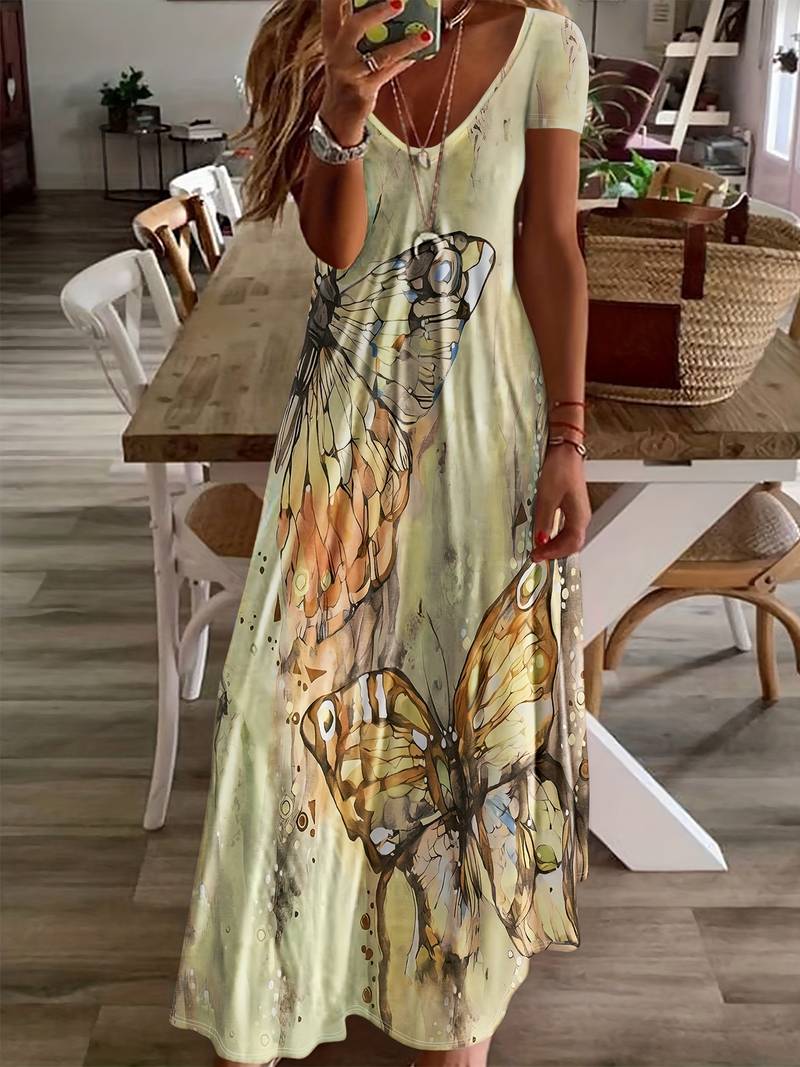 Gracie – V-Ausschnitt Kleid mit Schmetterlingsdruck