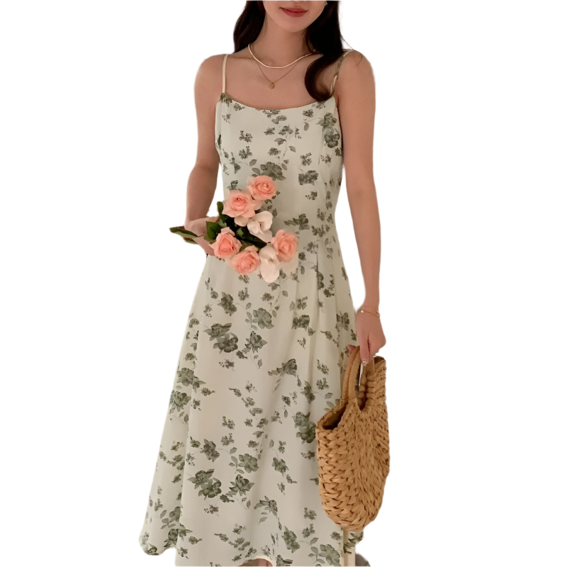 Jenna - Leichte Sommerkleid mit Dunkelgrünem Blumenmuster