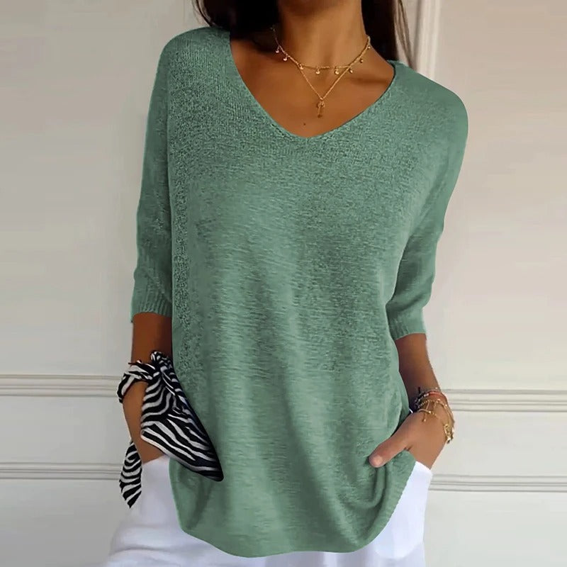 Ava - Top de manga corta con escote en V y ajuste casual