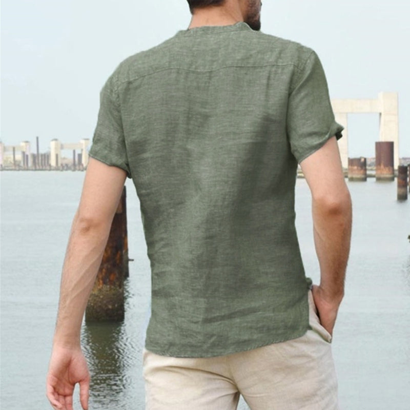 Marcus - Kurzärmliges Sommershirt aus Baumwolle mit V-Ausschnitt