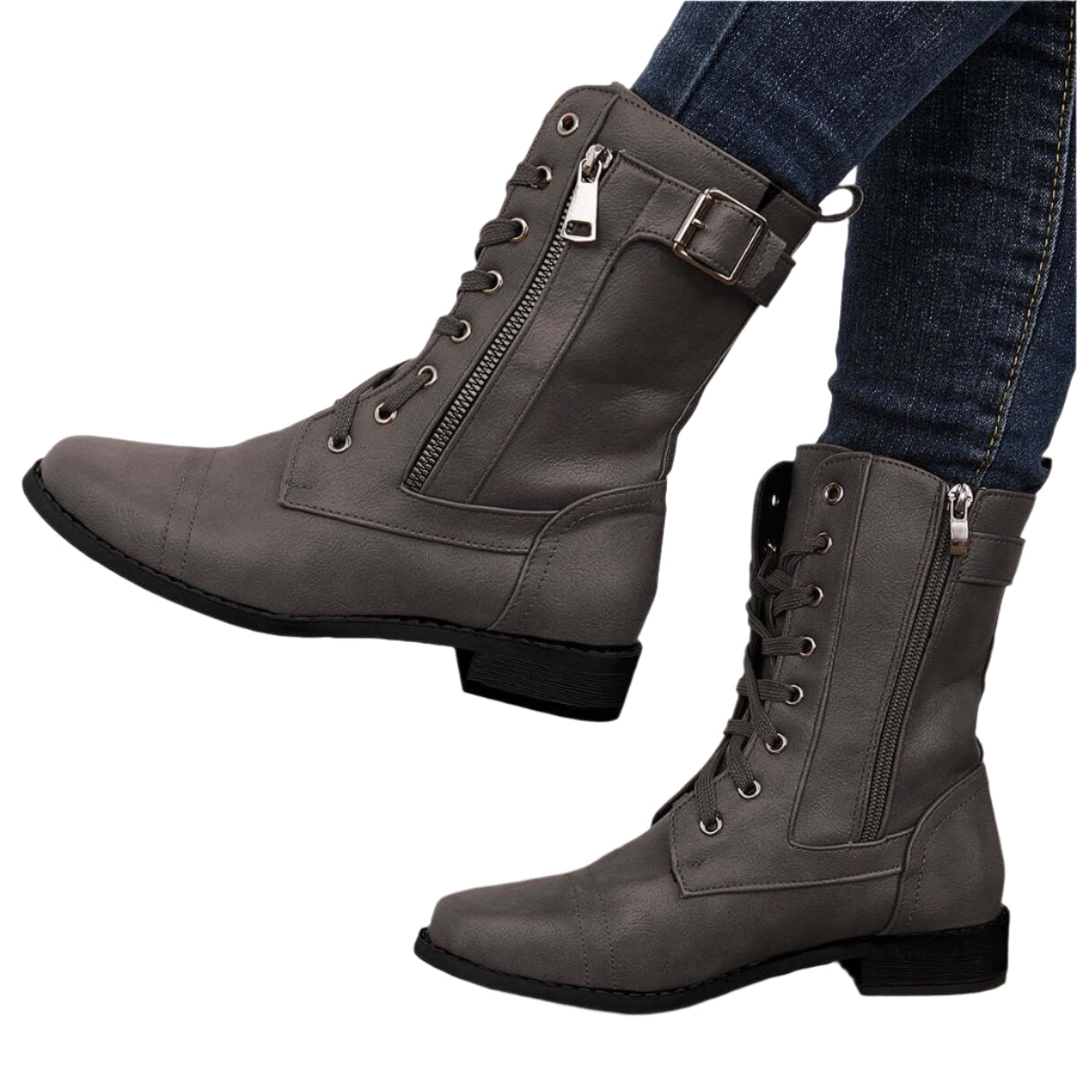 Astrid Classic kampstøvler med lynlås og remdetaljer