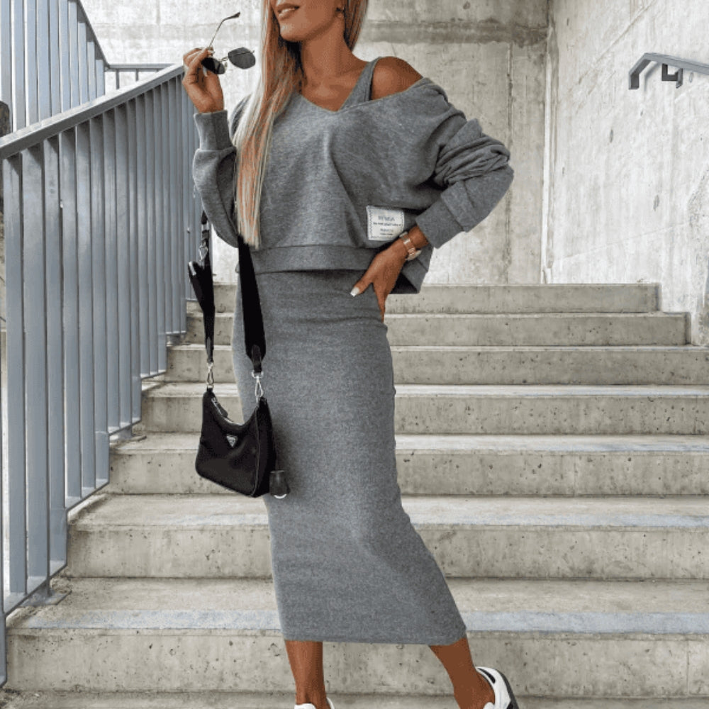 Violeta - Conjunto versátil de crop top y falda