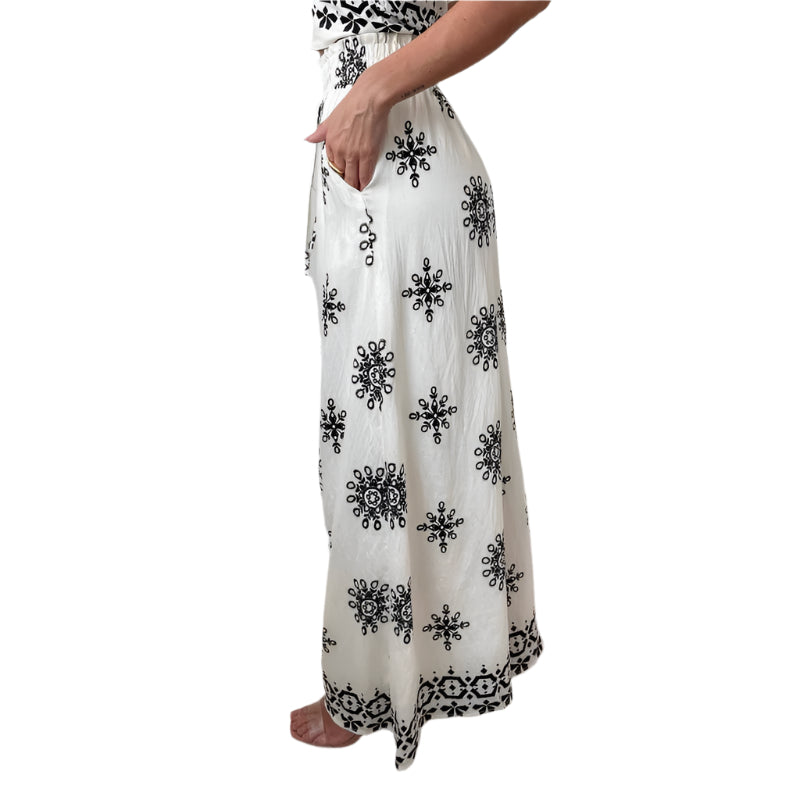 Amalie - Todelt sæt med ærmeløs top og højtaljede, vide bukser