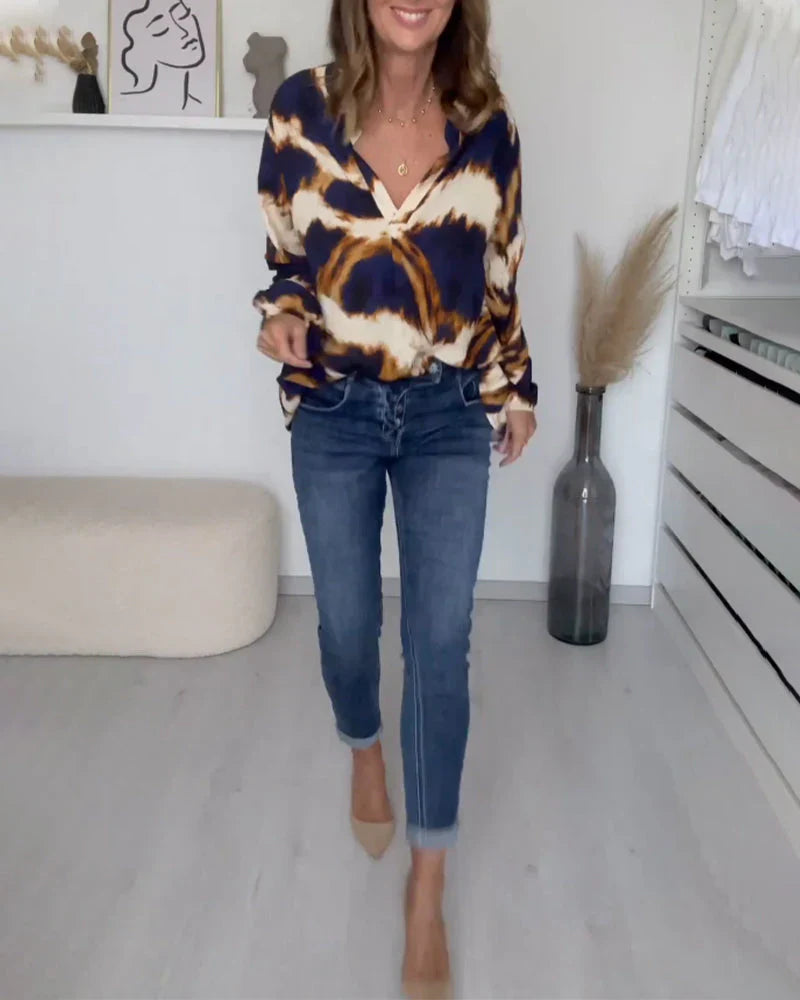 Elena Elegante Damenbluse mit V-Ausschnitt und Langarm