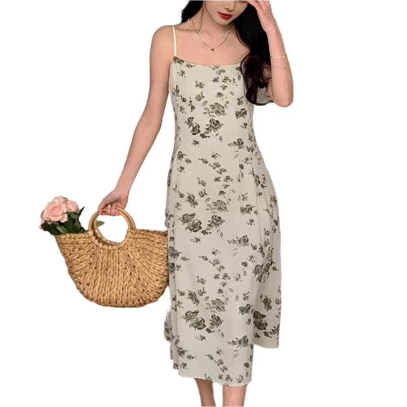 Jenna - Leichte Sommerkleid mit Dunkelgrünem Blumenmuster