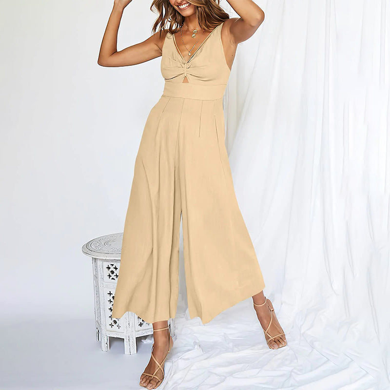 Sanne - Mono con pierna ancha y escote en V