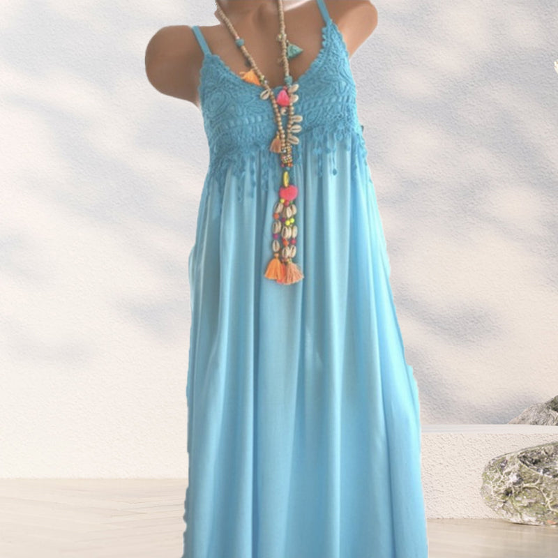 Georgette - Vestido de tirantes liso con encaje