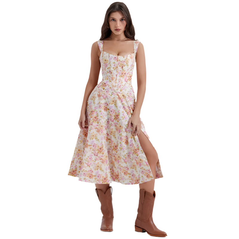 Celina - Romantisches Sommerkleid mit Blumenmuster und Schlitz